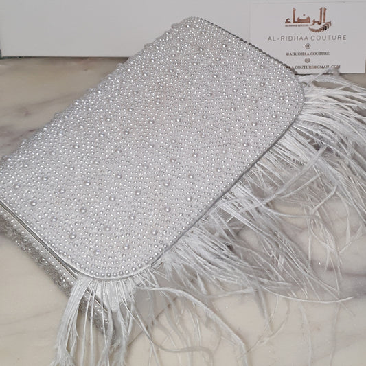 Afifa - Feather Satin Clutch Bag