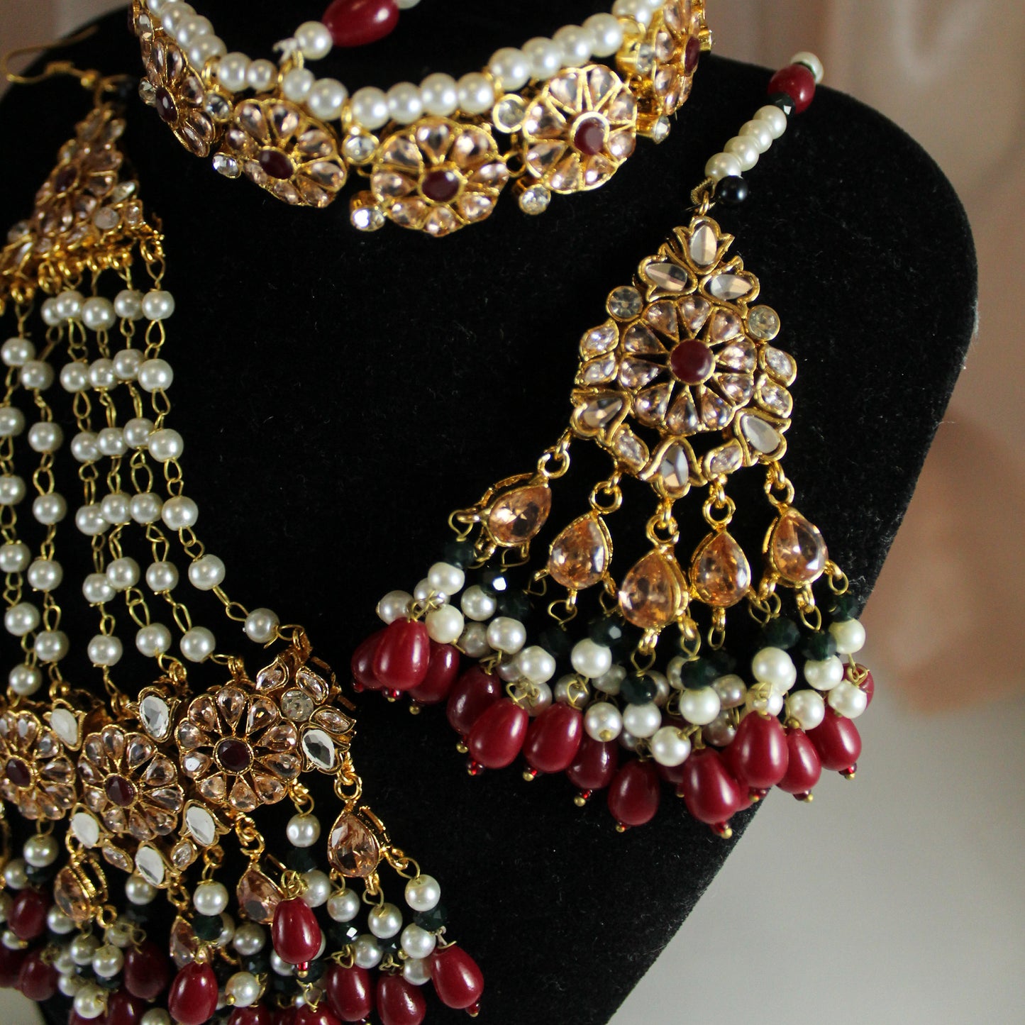 Amal -  Bridal Set (Maroon dots)