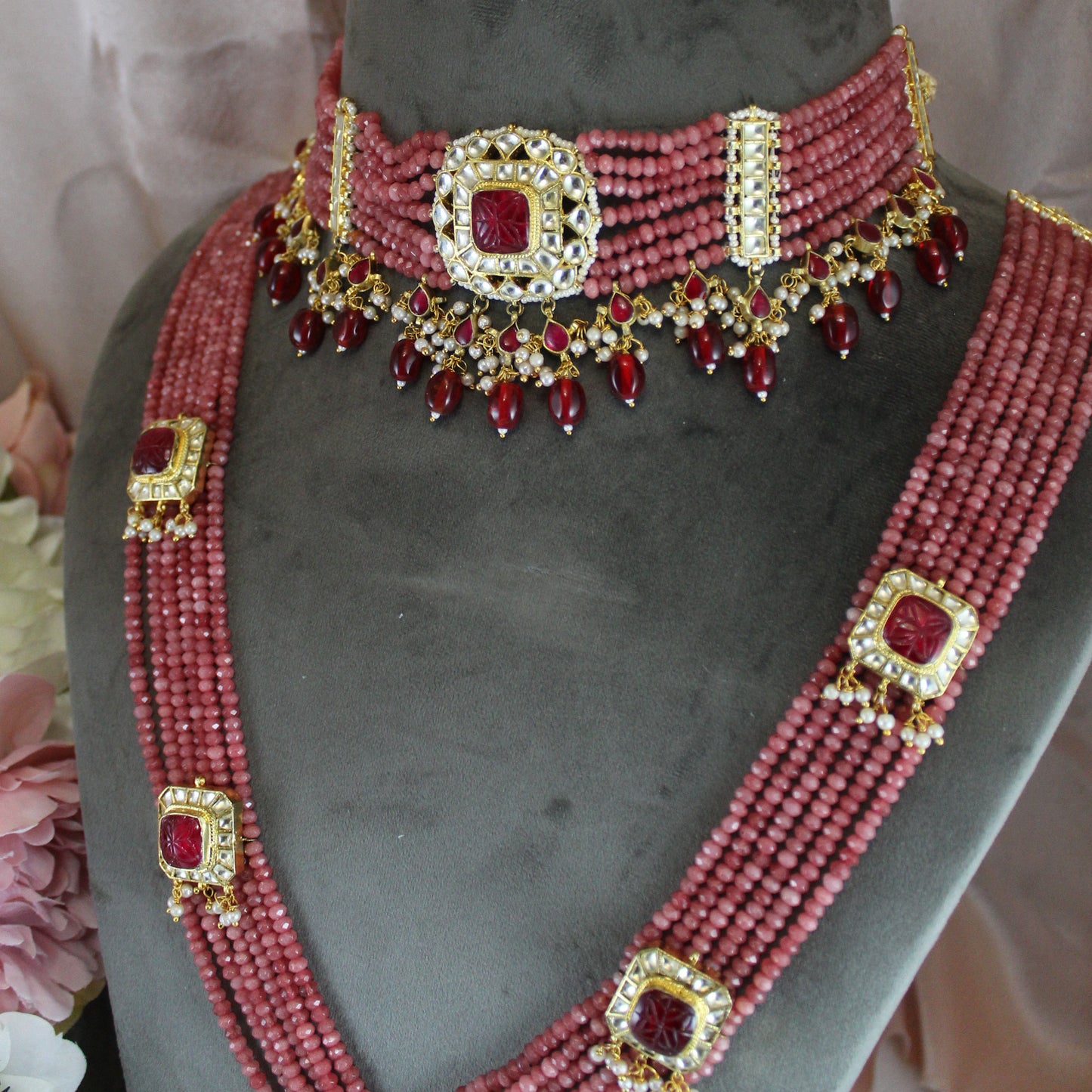 Beaded - Pachi Kundan Set (Ruby)